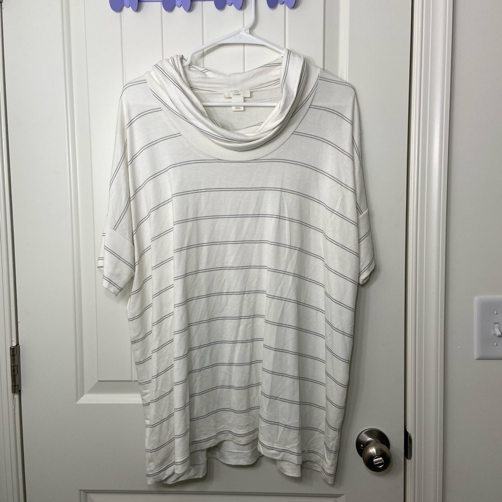 NWOT LOFT women’s white light gray cowl neck soft lounge loose relaxed tunic top